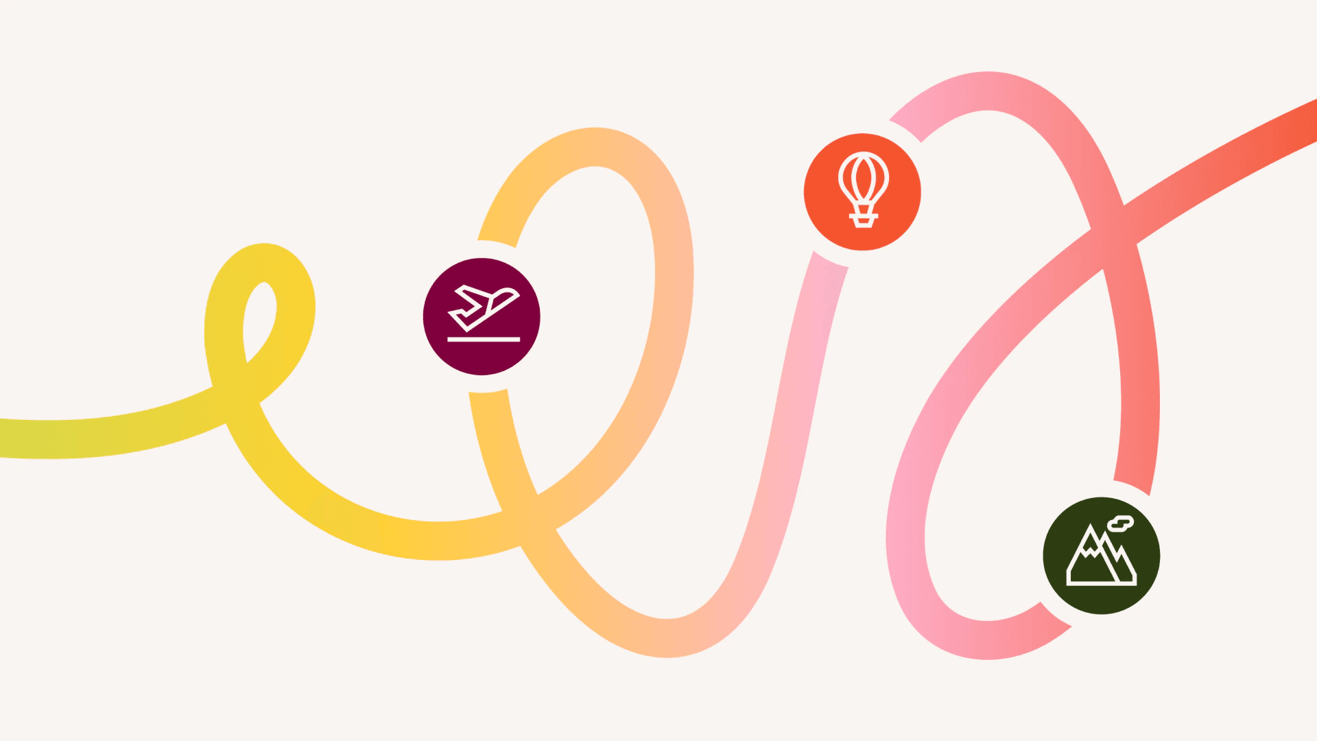 Brand exploration 3.1: yellow, orange and pink loops with travel icons