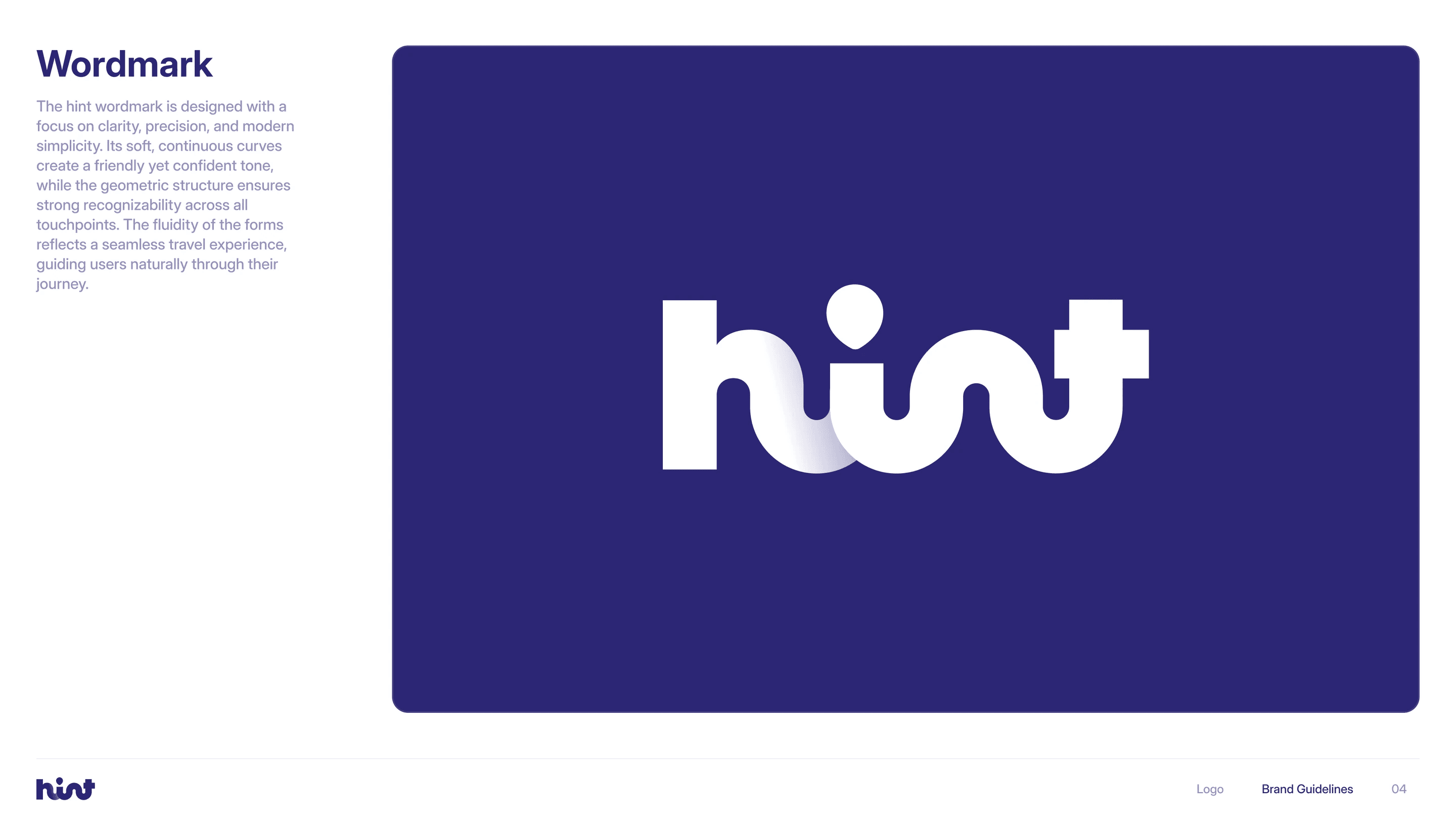 Hint brand guide: the white hint wordmark on a purple panel