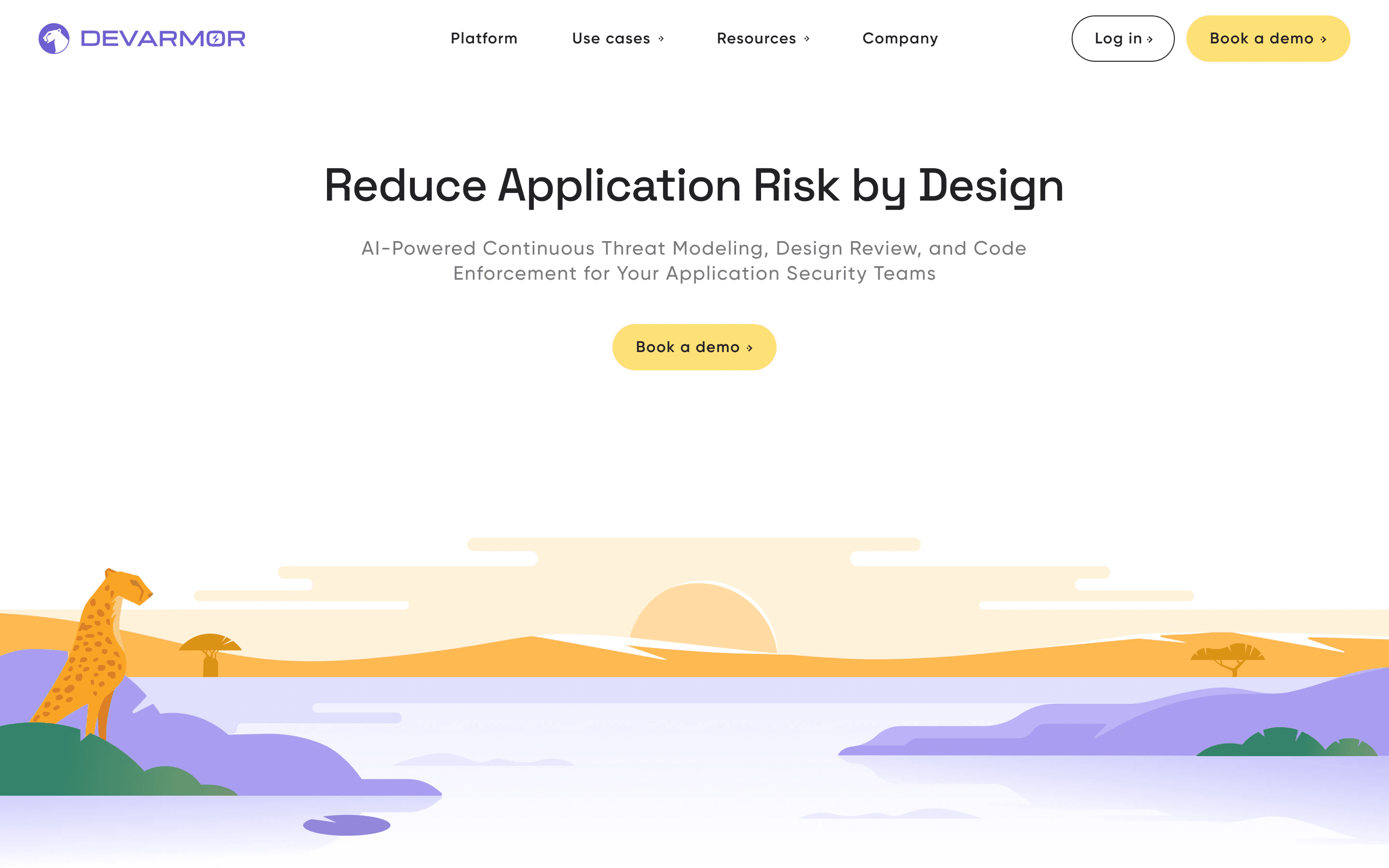 Final design: Homepage hero with the headline, the Book a demo button and a cheetah on a rock at sunrise