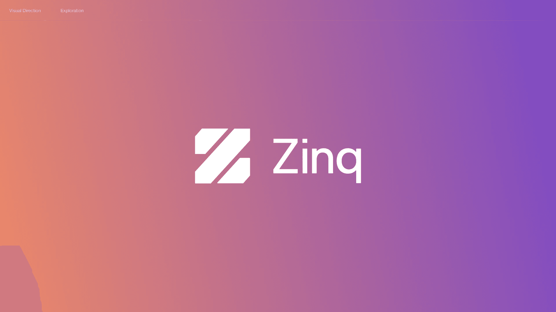 Exploration B in a second colourway: the Z mark and Zinq in white on a coral to violet gradient