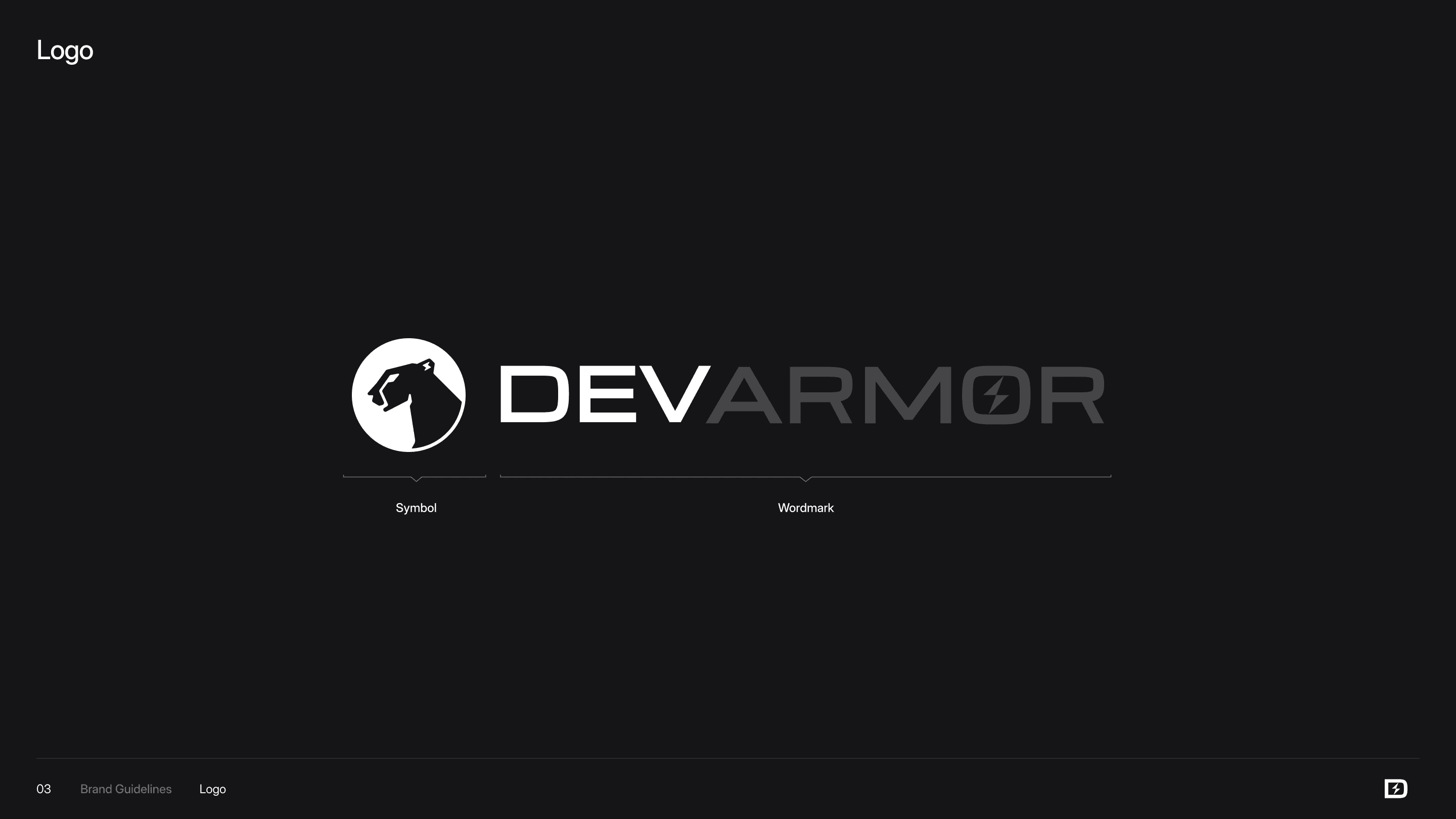 Brand guide: the logo in white on a near-black background