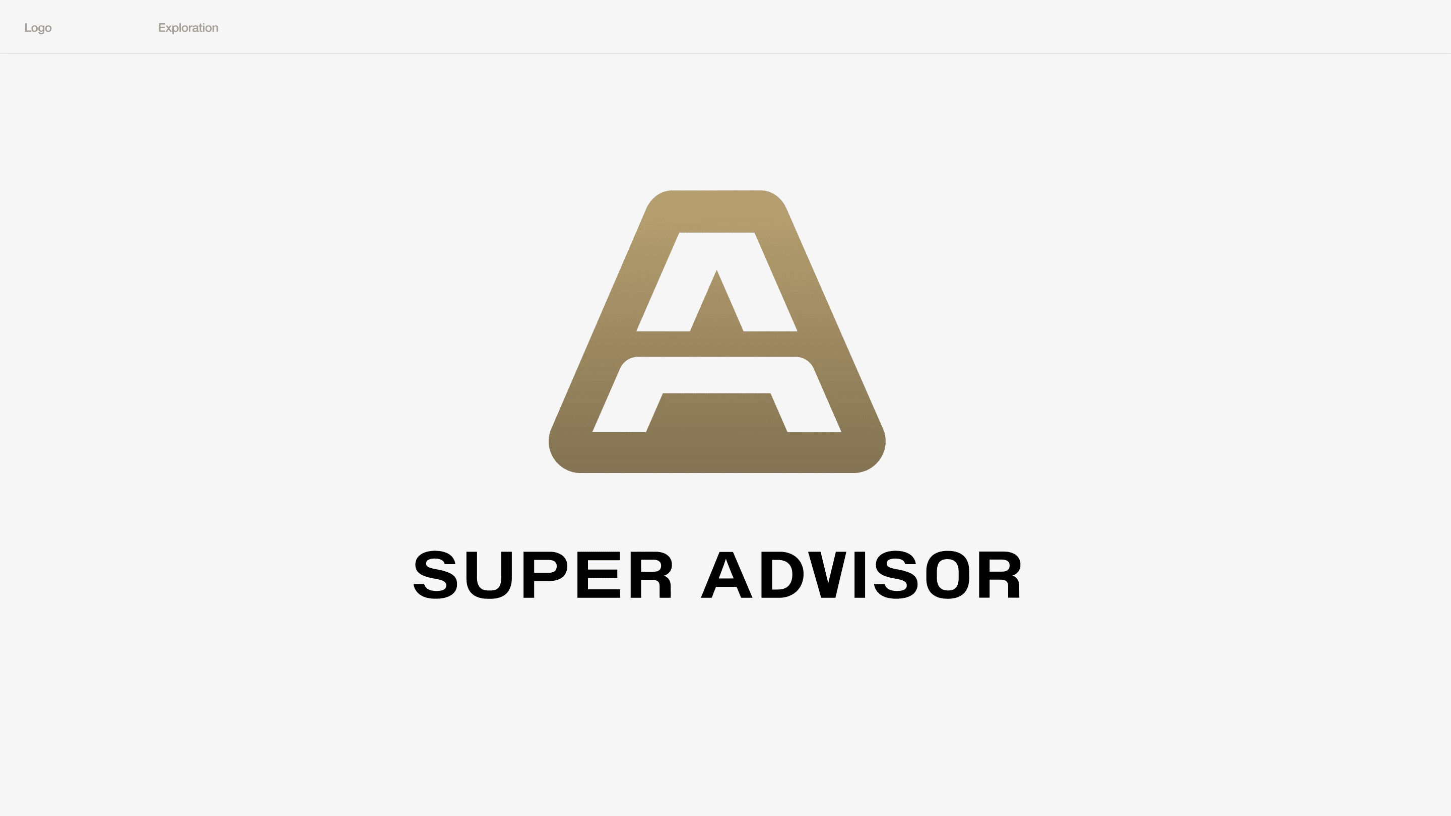 Logo exploration V2, A3: a rounded solid A with cut-out counters, above the name