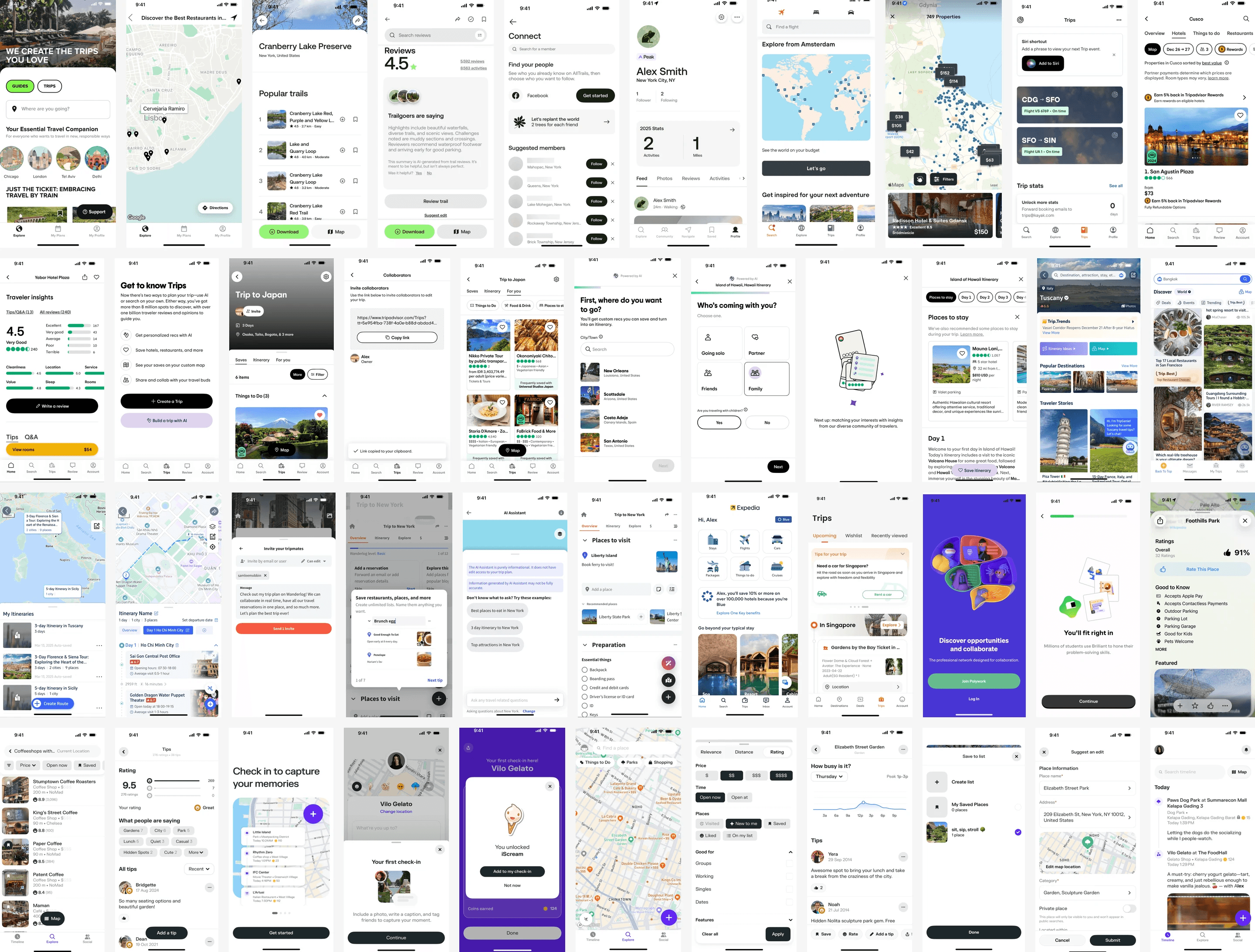 App moodboard, direction three: calm, minimal app screens with place cards, reviews and lists