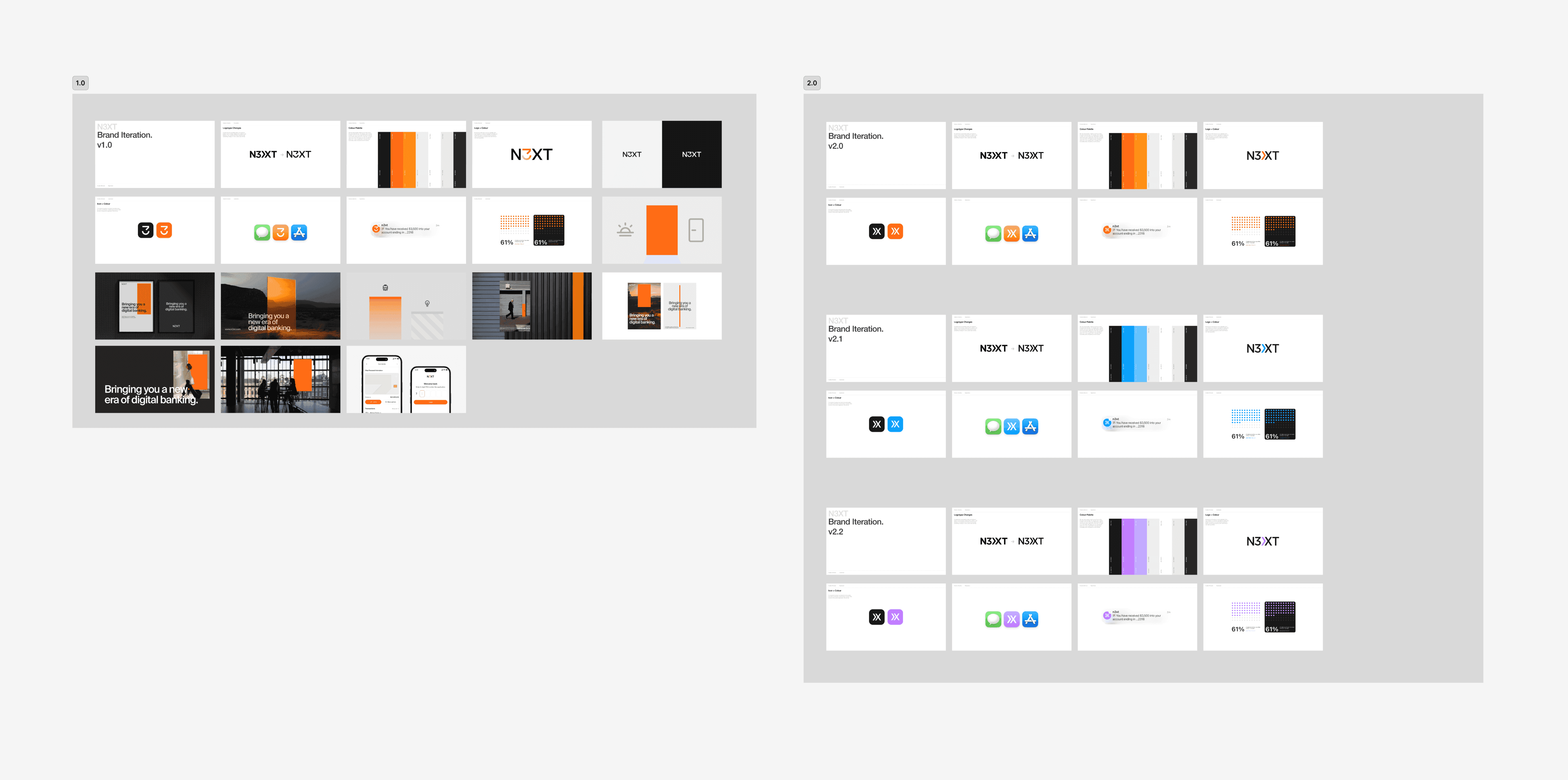 Brand applications comparing orange with other accent colours
