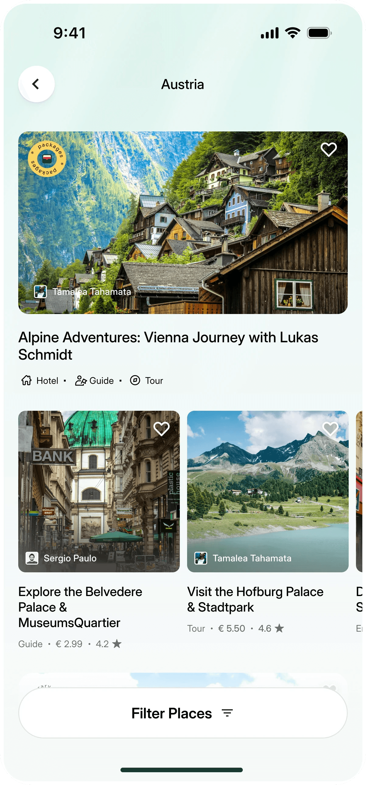 Destination page for Austria with creator-led trips, guides and tours