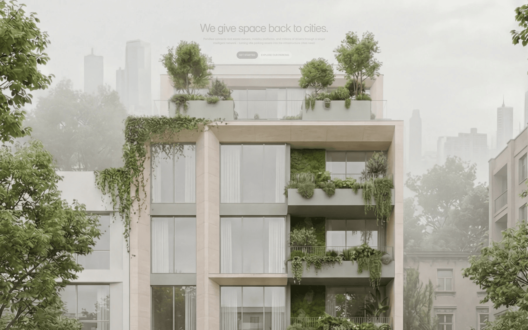Hero storyboard, frame 2: the camera moves down a green residential building